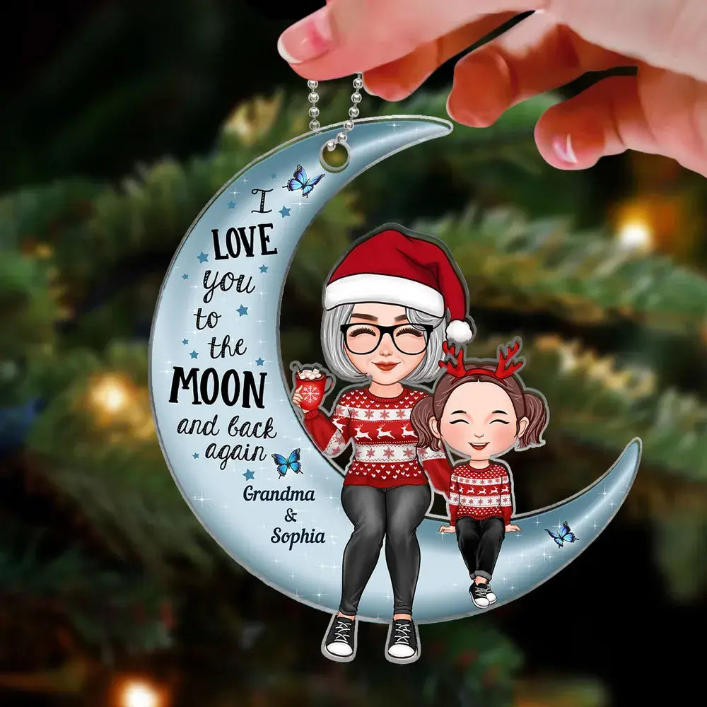 Cute Grandma Grandkid Sitting Love To The Moon Gift For Granddaughter Grandson Personalized Acrylic Ornament ornament The Next Custom Gift