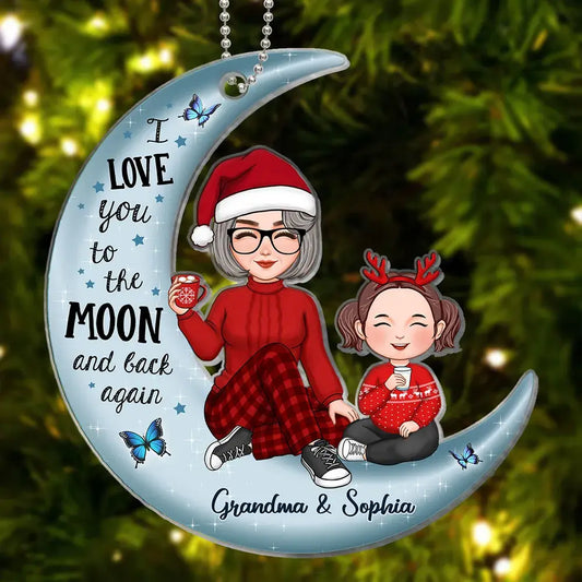 Cute Grandma & Grandkid On Moon Christmas Gift Personalized Acrylic Ornament [Grandma's nickname can be changed] ornament The Next Custom Gift