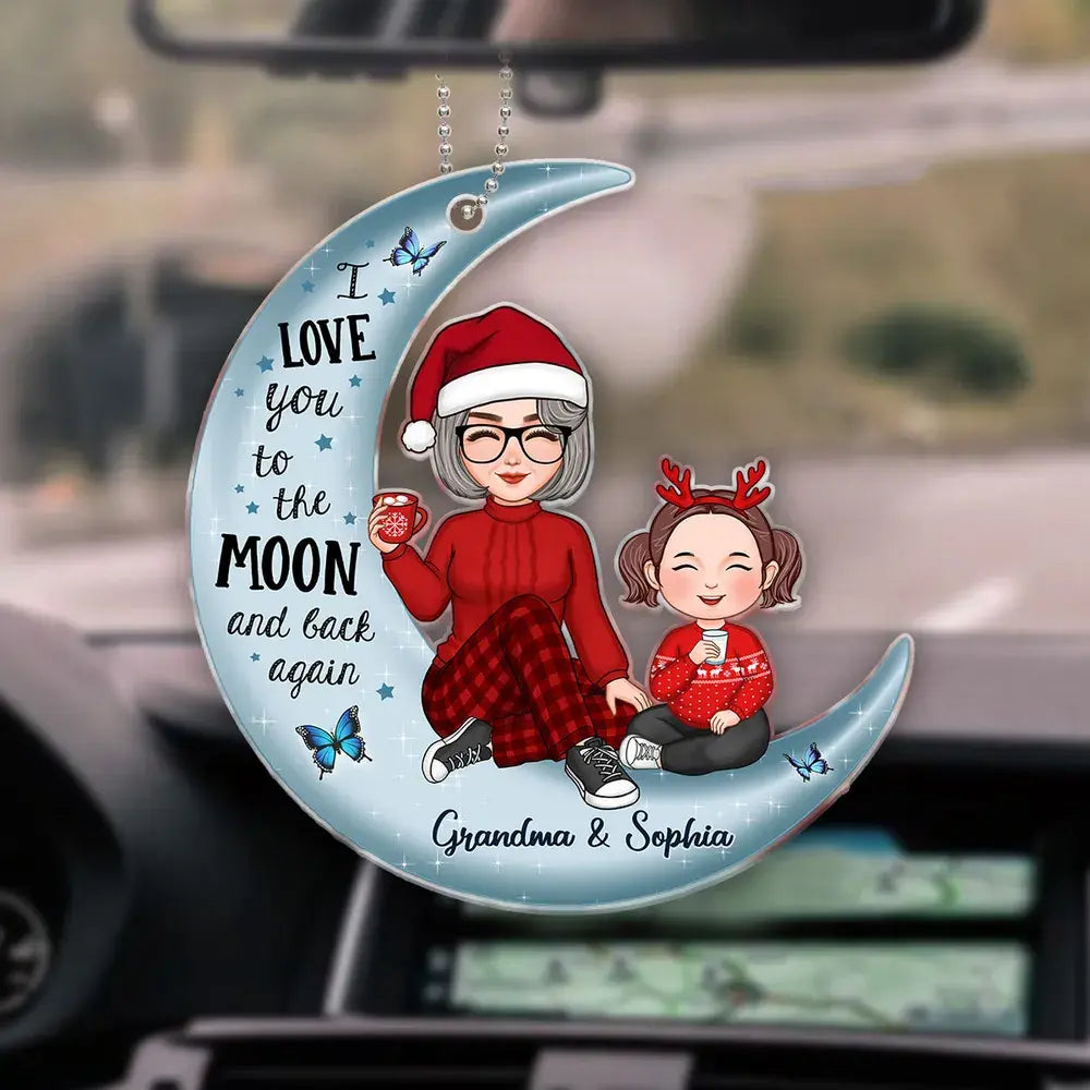 Cute Grandma & Grandkid On Moon Christmas Gift Personalized Acrylic Ornament [Grandma's nickname can be changed] ornament The Next Custom Gift