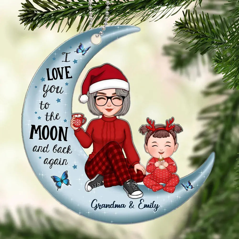 Cute Grandma & Grandkid On Moon Christmas Gift Personalized Acrylic Ornament [Grandma's nickname can be changed] ornament The Next Custom Gift