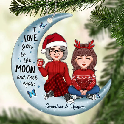 Cute Grandma & Grandkid On Moon Christmas Gift Personalized Acrylic Ornament [Grandma's nickname can be changed] ornament The Next Custom Gift