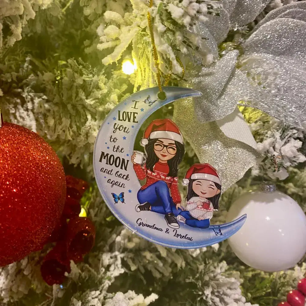 Cute Grandma & Grandkid On Moon Christmas Gift Personalized Acrylic Ornament [Grandma's nickname can be changed] ornament The Next Custom Gift