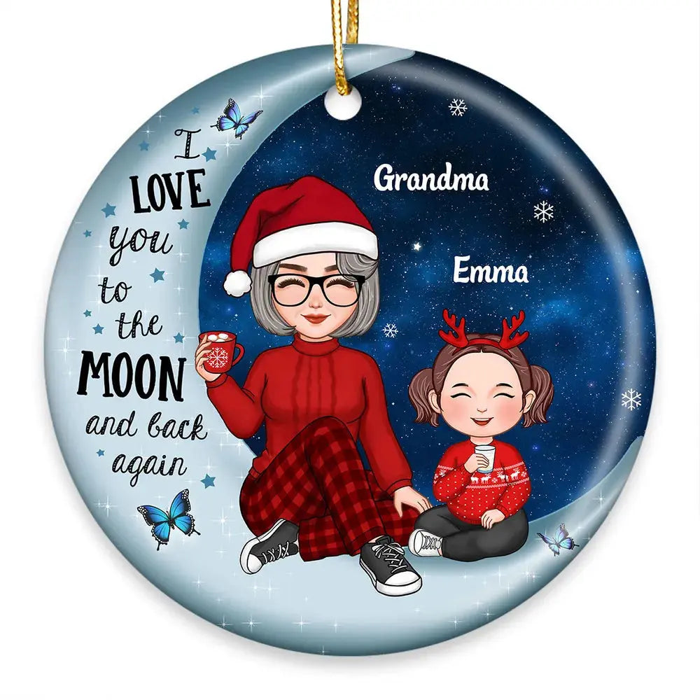 Cute Grandma & Grandkid On Moon Christmas Gift Personalized Circle Ornament ornament The Next Custom Gift