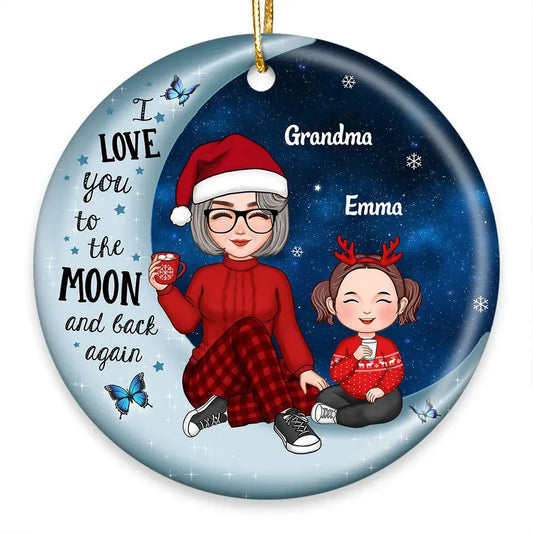 Cute Grandma & Grandkid On Moon Christmas Gift Personalized Circle Ornament ornament The Next Custom Gift