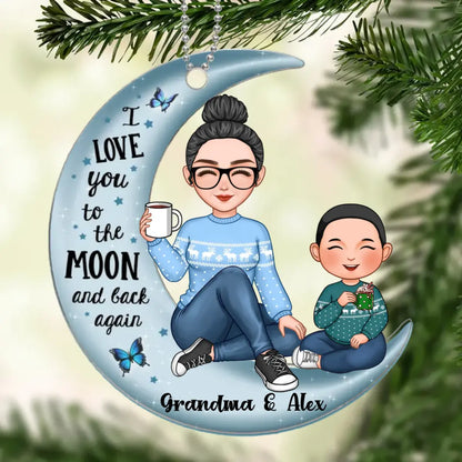 Cute Grandma & Grandkid On Moon Kid Baby Teenage Granddaughter Grandson Personalized Acrylic Ornament ornament The Next Custom Gift