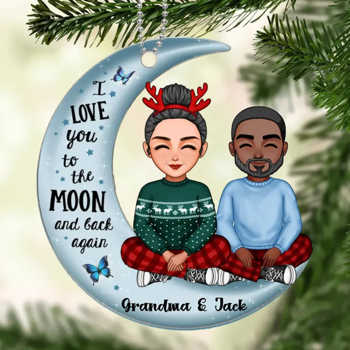 Cute Grandma & Grandkid On Moon Kid Baby Teenage Granddaughter Grandson Personalized Acrylic Ornament ornament The Next Custom Gift