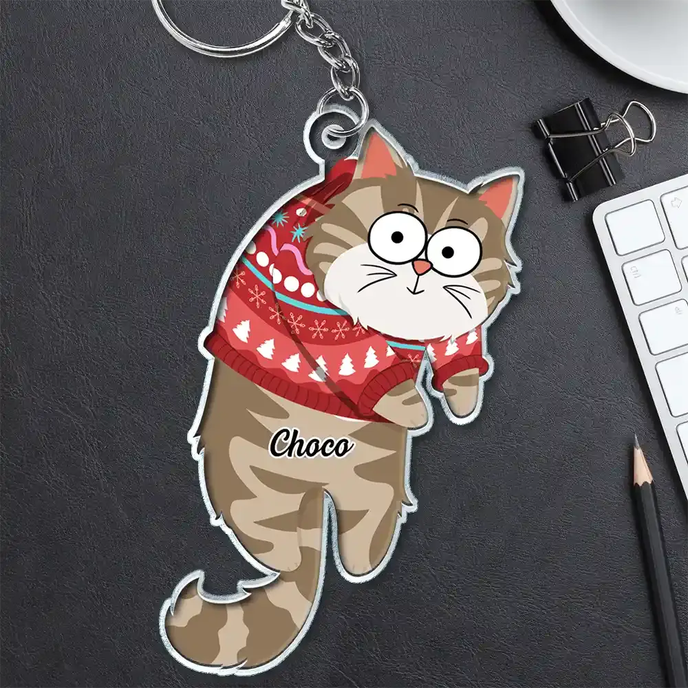 Cute Hanging Cats - Personalized Cutout Acrylic Keychain Keychain The Next Custom Gift