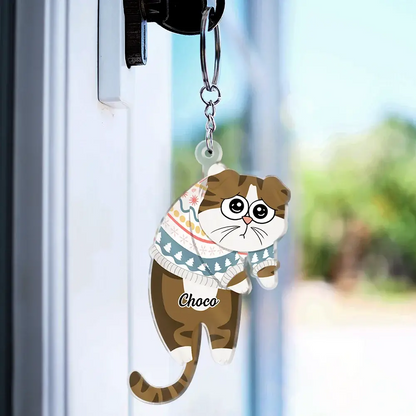 Cute Hanging Cats - Personalized Cutout Acrylic Keychain Keychain The Next Custom Gift