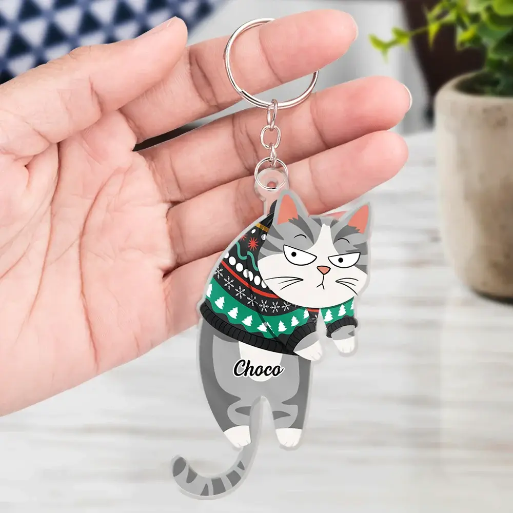 Cute Hanging Cats - Personalized Cutout Acrylic Keychain Keychain The Next Custom Gift