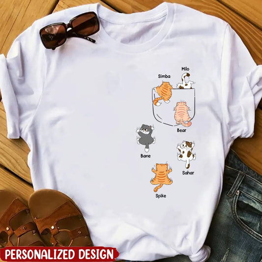 Cute Naughty Cat Climbing Pocket Personalized Shirt Shirts & Tops The Next Custom Gift