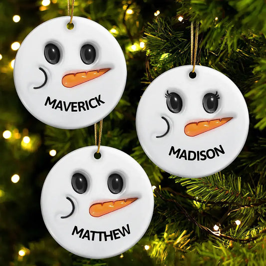 Cute Snowman Smile Name - 3D Inflated Effect Printed Personalized Combo Circle Ceramic Ornament Set ornament The Next Custom Gift