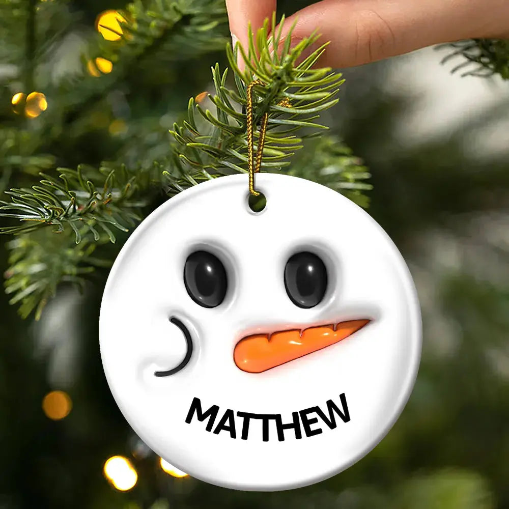 Cute Snowman Smile Name - 3D Inflated Effect Printed Personalized Combo Circle Ceramic Ornament Set ornament The Next Custom Gift