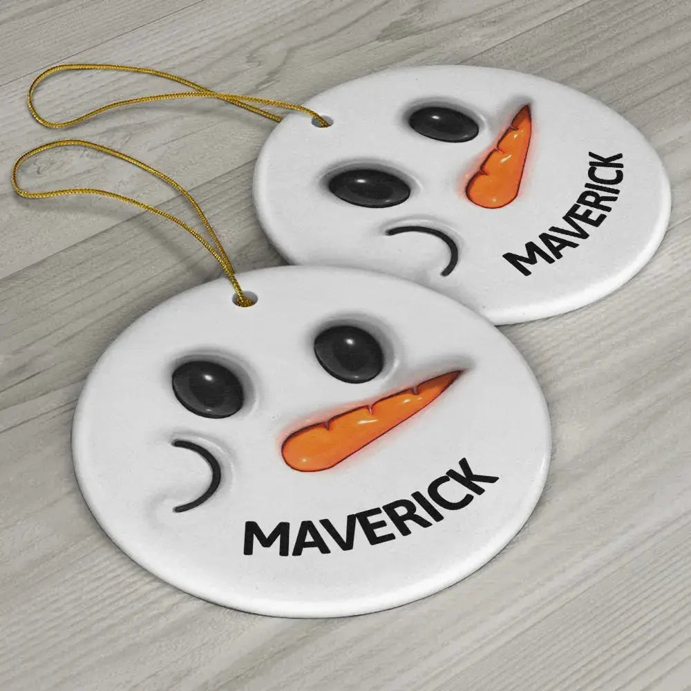 Cute Snowman Smile Name - 3D Inflated Effect Printed Personalized Combo Circle Ceramic Ornament Set ornament The Next Custom Gift