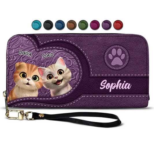 Cute Cats 3D Effect Aesthetic Pattern - Personalized Leather Long Wallet