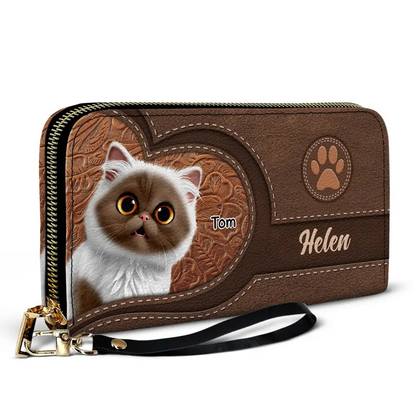 Cute Cats 3D Effect Aesthetic Pattern - Personalized Leather Long Wallet