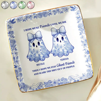Cute Ghost Bestie Friends Until We Die Toile De Jouy Pattern - Personalized Ring Dish