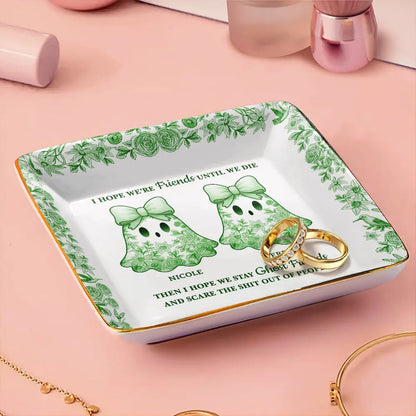Cute Ghost Bestie Friends Until We Die Toile De Jouy Pattern - Personalized Ring Dish