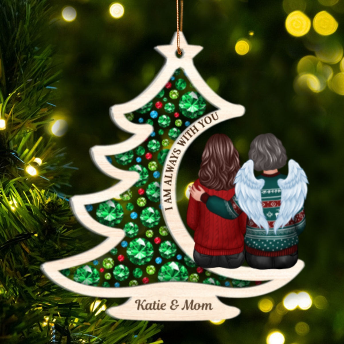 Always With You Gorgeous Christmas Tree Memorial Personalized 2-Layer Acrylic Ornament, Sympathy Gift
