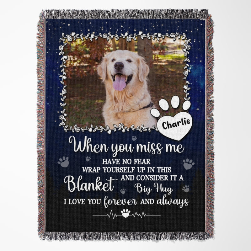 Custom Photo A Big Hug From Me Memorial Personalized Woven Blanket, Sympathy Gift For Pet Owners, Pet Lovers