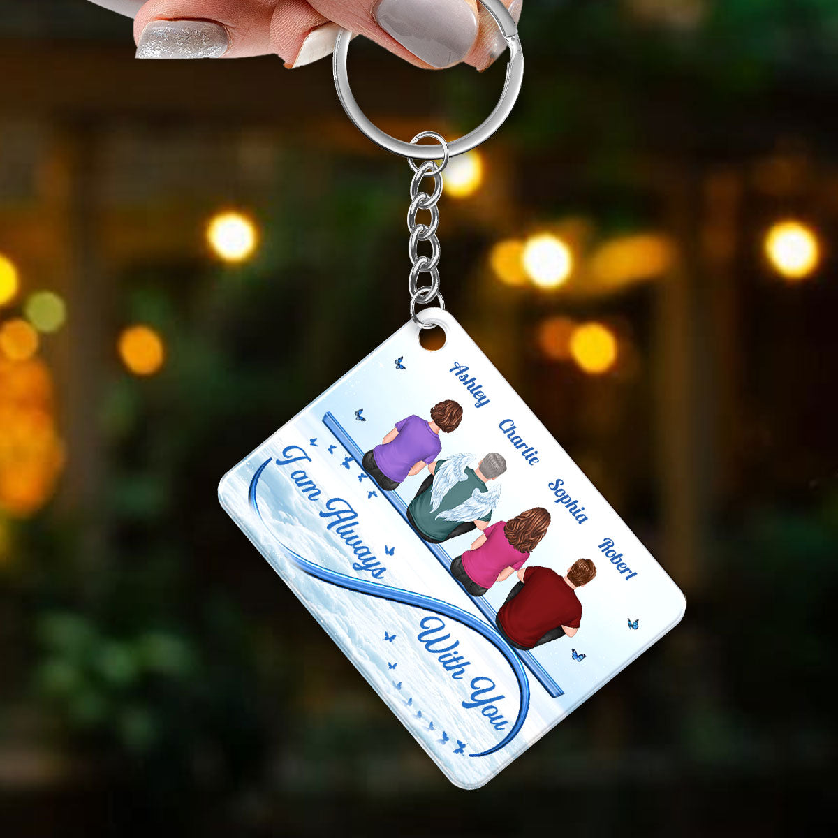 Always With You Heaven Cloud Memorial Remembrance Gift Personalized Acrylic Keychain