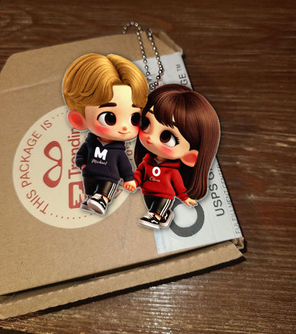 3D Effect Cute Cartoon Couple Holding Hands Personalized Acrylic Car Hanger, Anniversary &  Gift for him, Gift for her