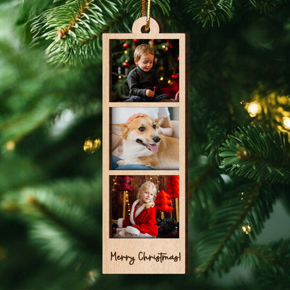 Family Couple Sisters Besties Photo Strip Ornament, Personalized Photo Strip Christmas Ornament, 2-Layered Wooden Ornament