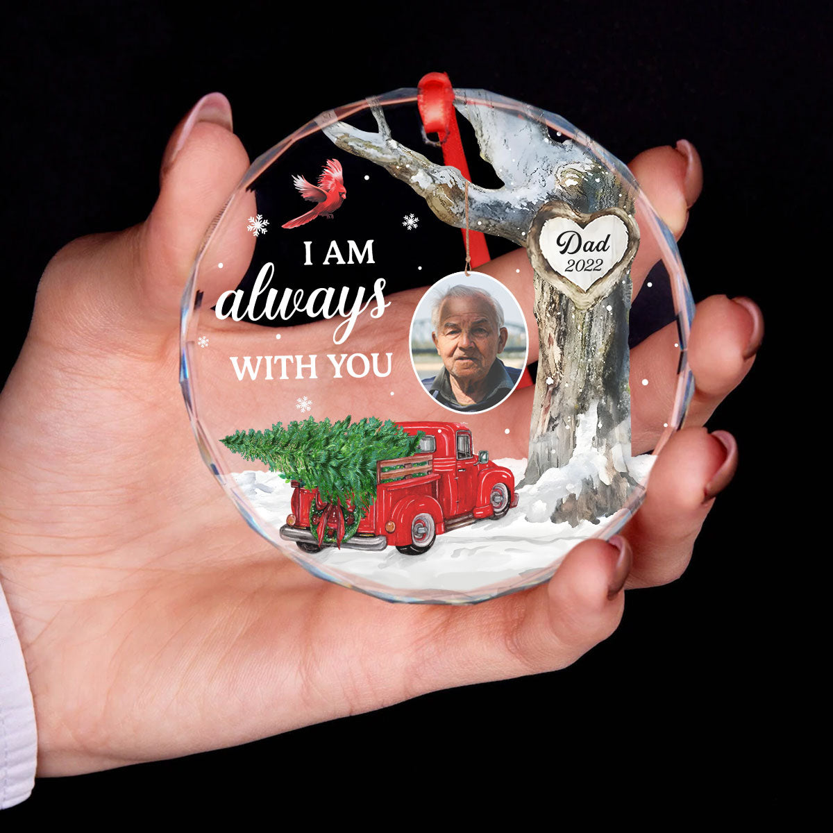 Always With You Photo Memorial Personalized Glass Ornament, Christmas Sympathy Keepsake, Lost Loved Ones Rememberance