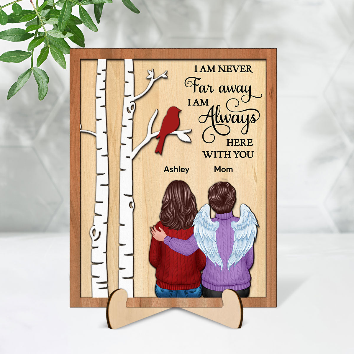I‘m Never Far Away Family Memorial Sympathy Gift Personalized 2-Layer Wooden Plaque