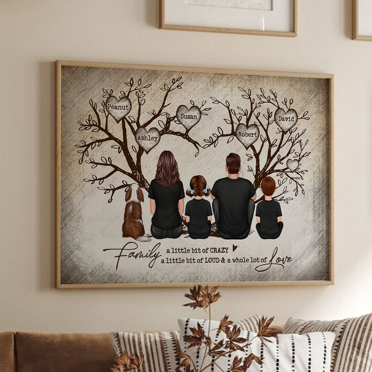 Family Heart Tree Sitting Personalized Poster, Home Decoration, Gift For Family