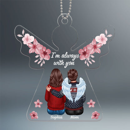 Always With You Pink Flowers Angel Shaped Memorial Keepsake Personalized Acrylic Ornament