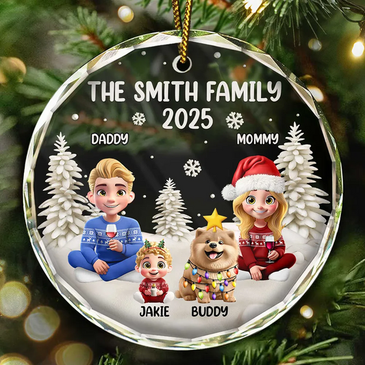 Family Kid Cat Dog - Personalized Circle Acrylic Ornament
