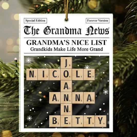 Crossword Kids Name Grandma Grandpa Nice List - Personalized Custom Shaped Acrylic Ornament