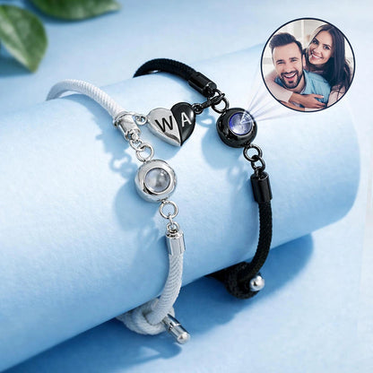 Custom Photo You And Me We Got This Couple - Personalized Photo Projection Bracelet Magnetic Initial