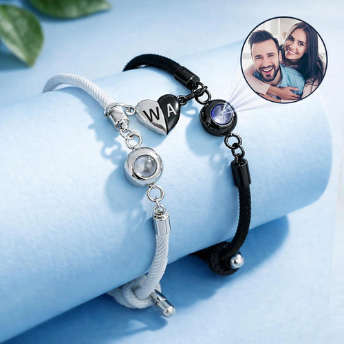 Custom Photo You And Me We Got This Couple - Personalized Photo Projection Bracelet Magnetic Initial