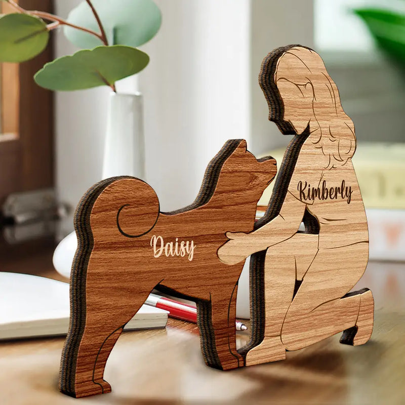 A Girl And Her Dog A Bond That Can't Be Broken - Personalized Wooden Dog Sculpture