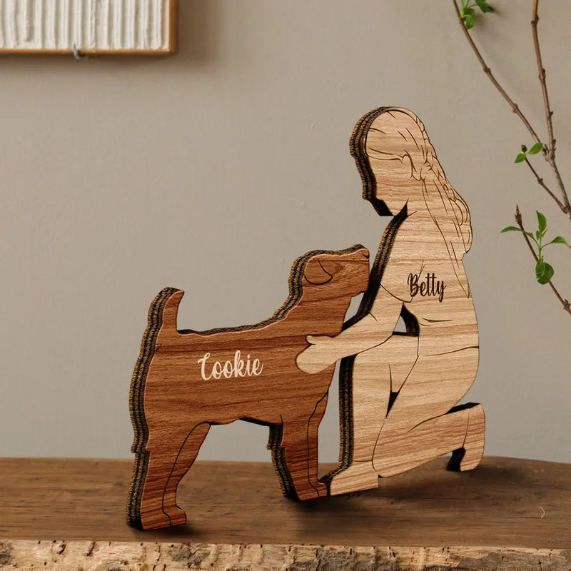 A Girl And Her Dog A Bond That Can't Be Broken - Personalized Wooden Dog Sculpture
