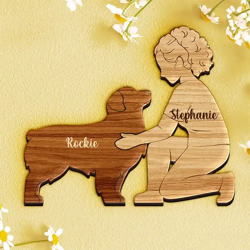 A Girl And Her Dog A Bond That Can't Be Broken - Personalized Wooden Dog Sculpture