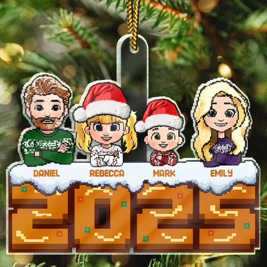 Christmas Fun Family Pixel Game Style - Personalized Custom Shaped Acrylic Ornament