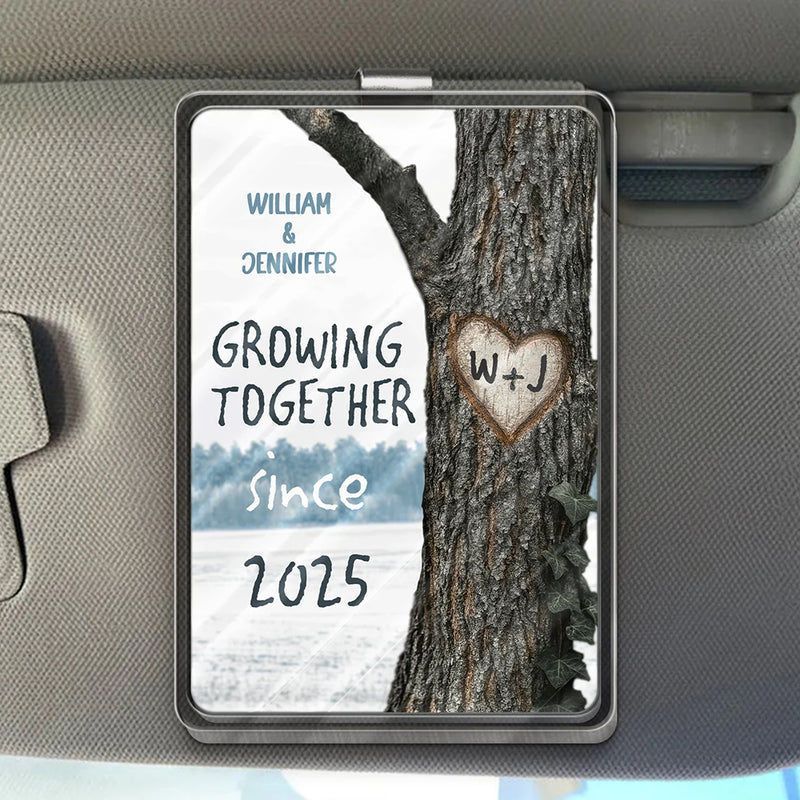 Tree Heart Carved Effect Couple Growing Together Since - Personalized Custom Shaped Acrylic Car Visor Clip