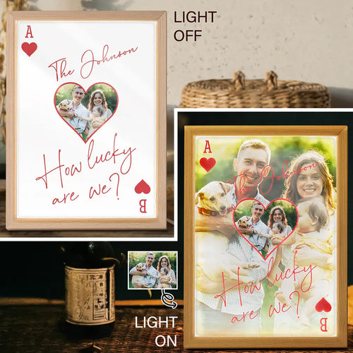 Custom Photo How Lucky Are We Family Card Style Art - Personalized Light Up Picture Frame
