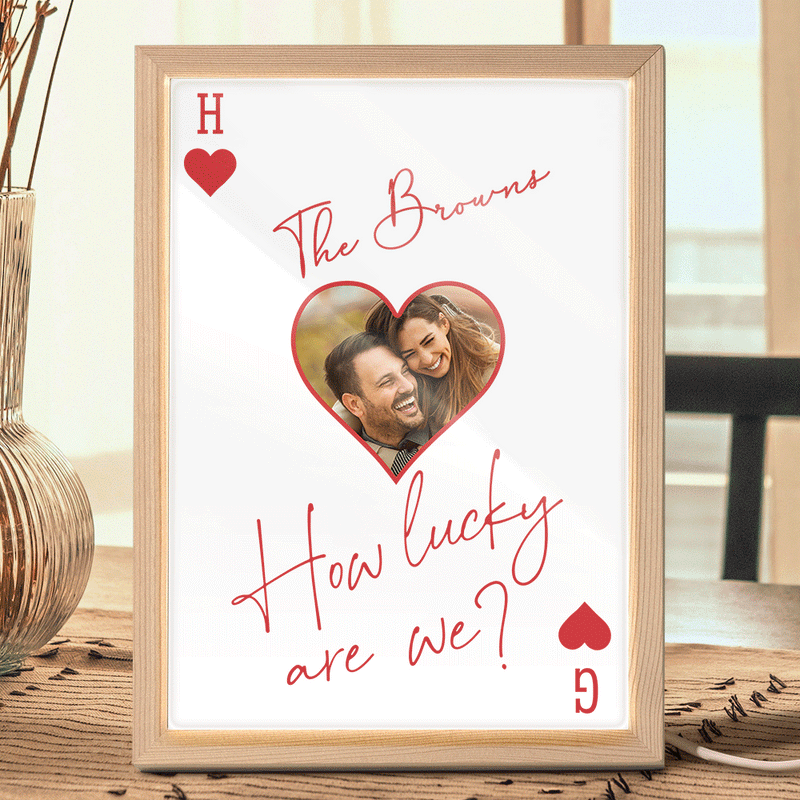 Custom Photo How Lucky Are We Family Card Style Art - Personalized Light Up Picture Frame