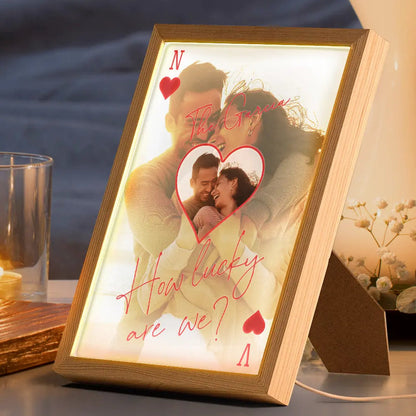 Custom Photo How Lucky Are We Family Card Style Art - Personalized Light Up Picture Frame
