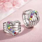 Custom Name Gemstones Jewelry Heart Shaped For Grandma Mom - Personalized Birthstone Heart Ring