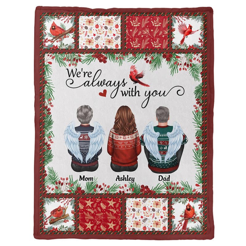 Holly Branch Family Sitting Memorial Personalized Fleece Blanket