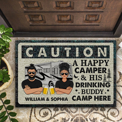 Camping Couple Drinking Buddies - Couple Gift - Personalized Custom Doormat