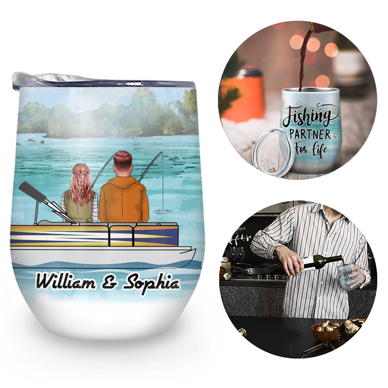 Fishing Partners For Life - Gift For Fishing Couple - Personalized Custom Wine Tumbler