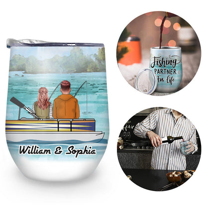 Fishing Partners For Life - Gift For Fishing Couple - Personalized Custom Wine Tumbler