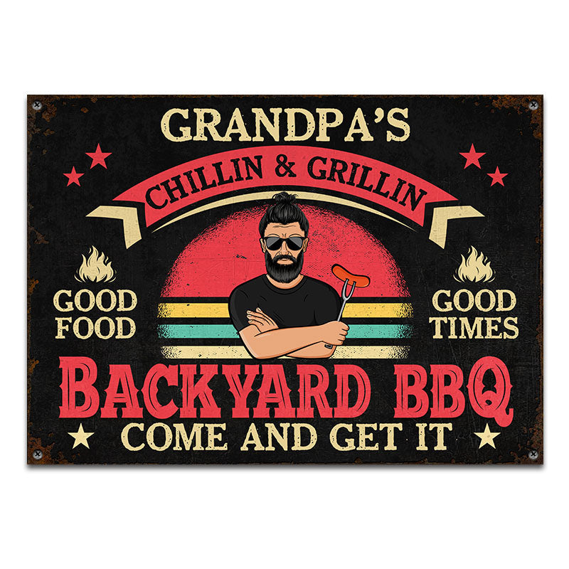 Backyard BBQ Come And Get It Dad Grandpa - Personalized Custom Classic Metal Signs