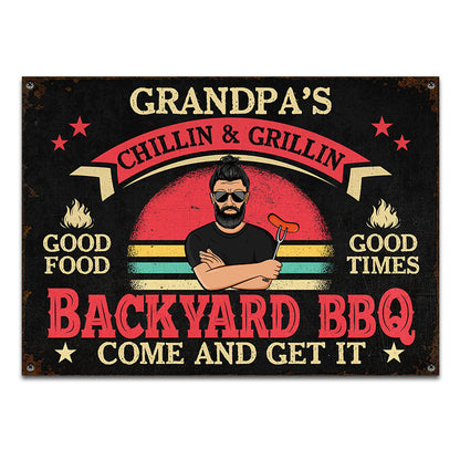 Backyard BBQ Come And Get It Dad Grandpa - Personalized Custom Classic Metal Signs