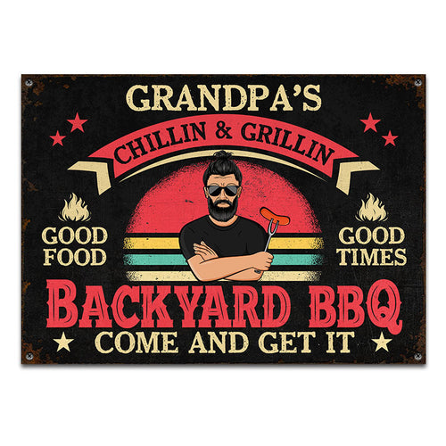 Backyard BBQ Come And Get It Dad Grandpa - Personalized Custom Classic Metal Signs